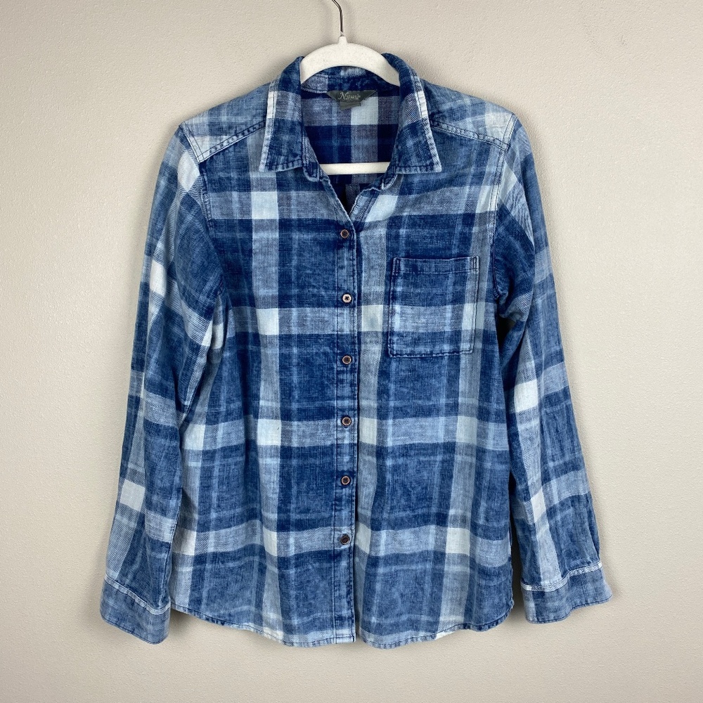 Natural Reflections Blue Plaid Brushed Cotton Button Down Shirt - Size Medium
